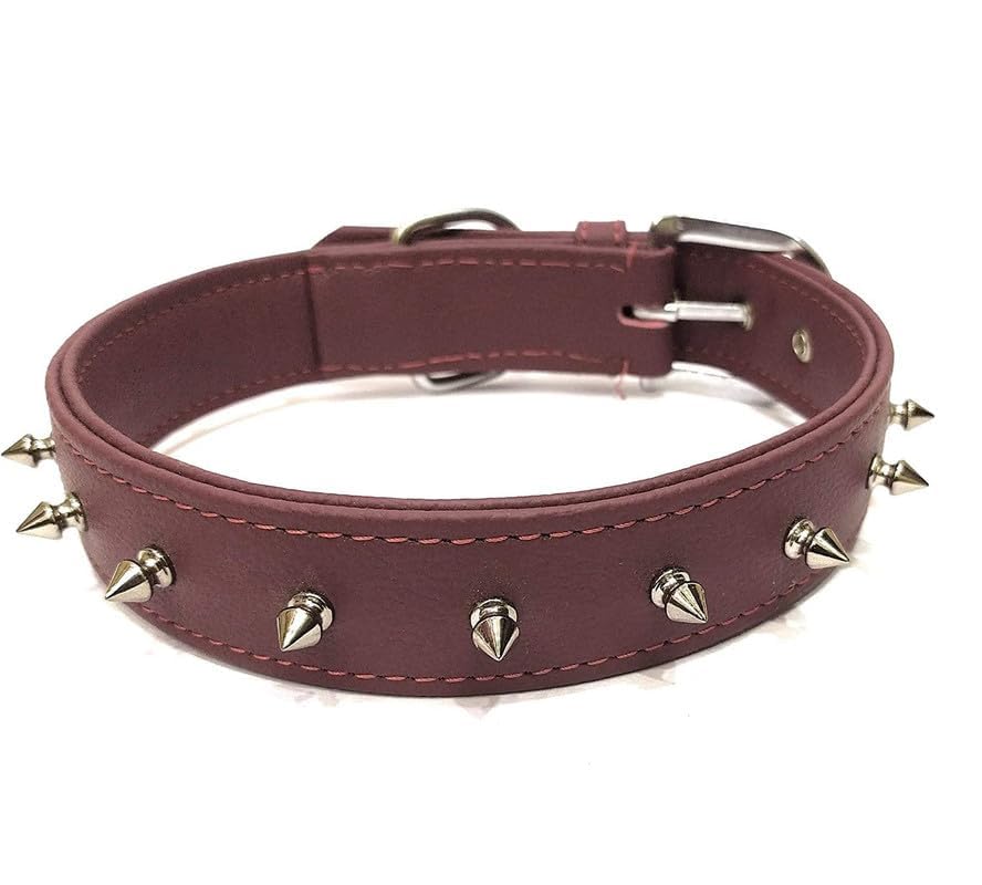 KittuPet Spiked Studded Leather Dog Collar with Mushroom Rivets - Adjustable Small Medium Pet Collar for Dogs & Cats - Durable Brown Leather Puppy & Kitty Collar - Perfect for Daily Walks, Training & Fashion Accessories