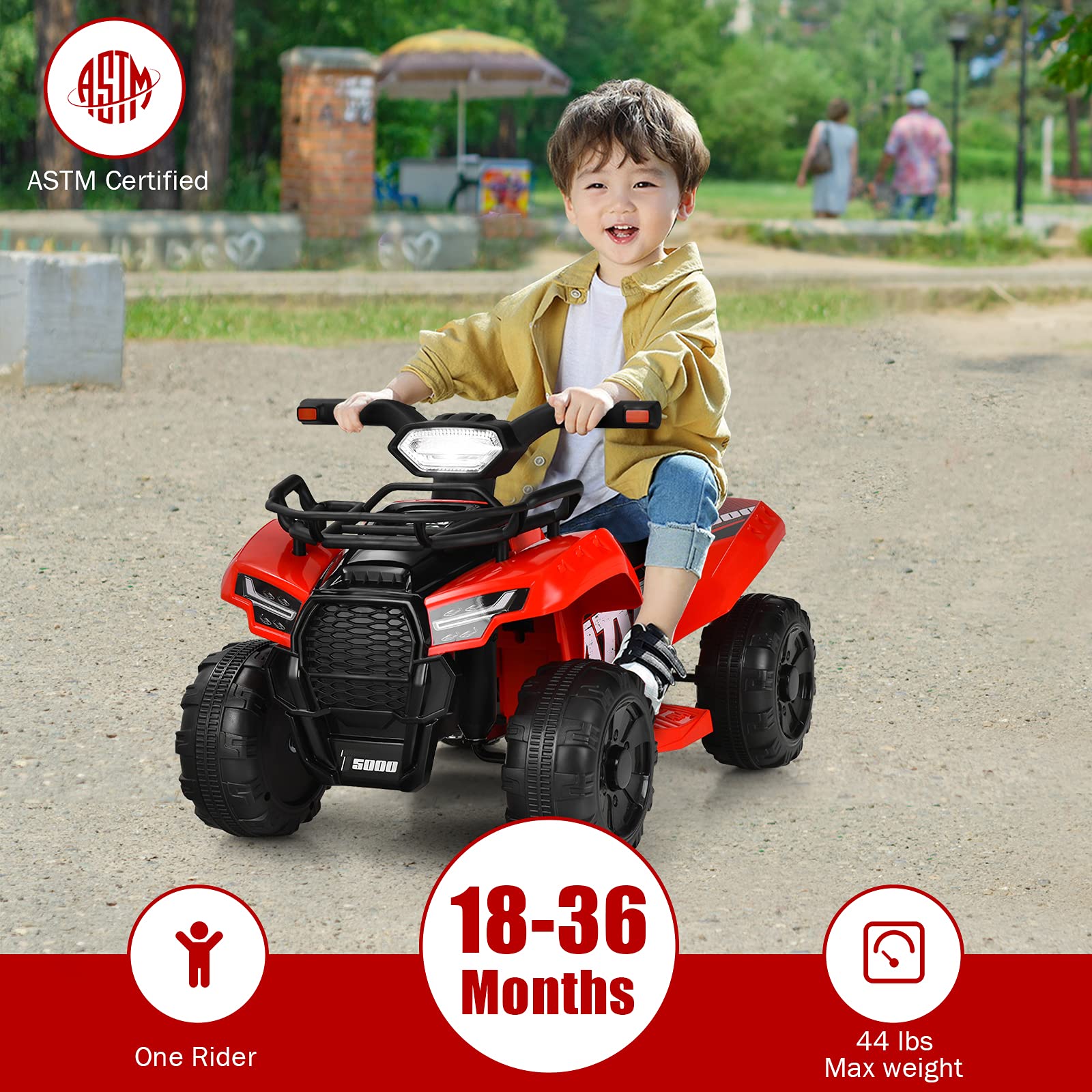 Costzon 6V Kids Electric ATV Quad - Battery Powered Ride-On Toy with Storage Basket, Headlights, Horn & Music for Toddlers 18-36 Months | Outdoor Play, Birthday Gift for Boys & Girls (Red)