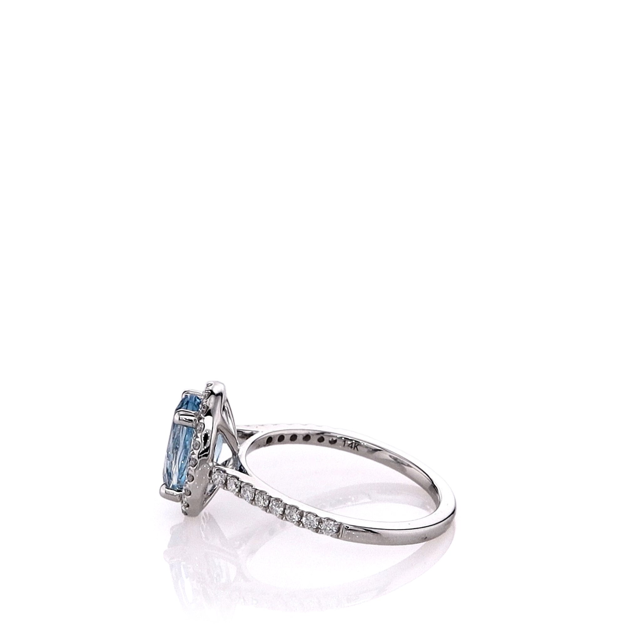 14K White Gold Oval Blue Topaz and Diamond Halo Ring for Women - Elegant Engagement, Wedding, Anniversary Gift - Perfect for Special Occasions & Everyday Luxury