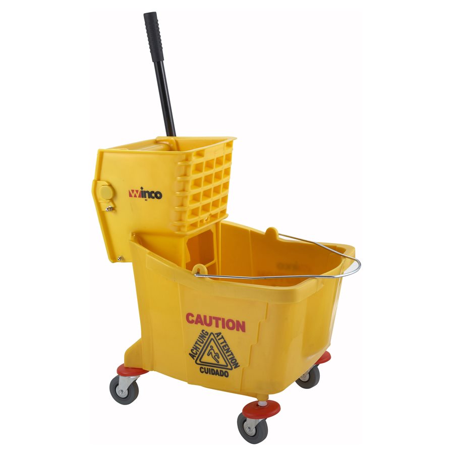Winco 36 Quart Yellow Bucket with Wringer Combo - Heavy Duty Cleaning & Mopping Supplies for Home, Commercial, and Industrial Use