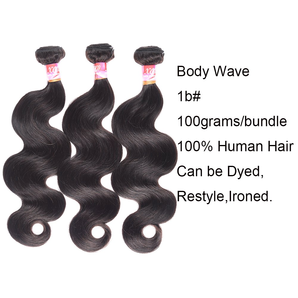 XCCOCO 3 Bundles Natural Black Body Wave Human Hair Weave with 4x4 Lace Closure - 100% Peruvian Virgin Remy Hair Extensions (18, 20, 22 Inch + 16 Inch Closure) for Styling, Volume & Everyday Glam