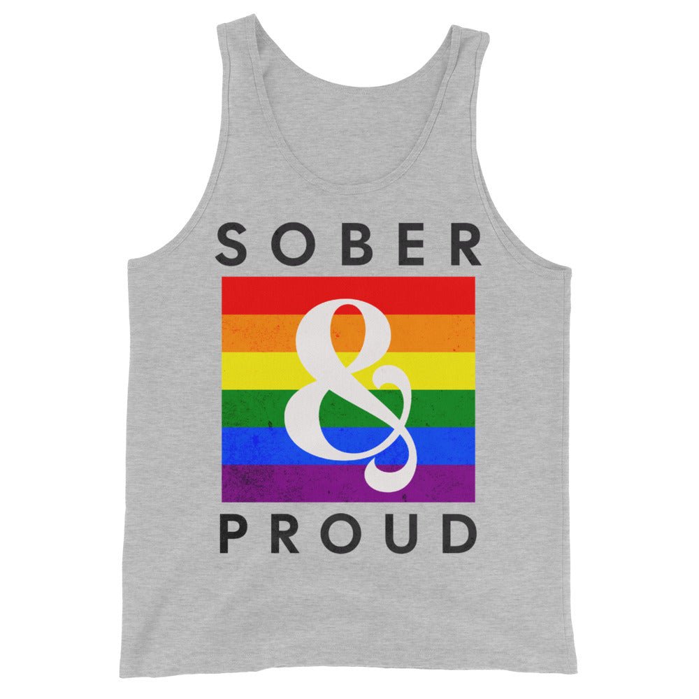 Sober & Proud Rainbow Men's Tank Top - Comfortable Breathable Workout Shirt for Gym, Running & Pride Events