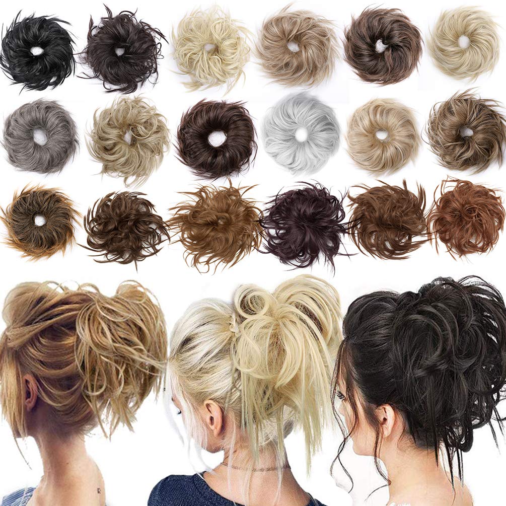 Messy Bun Hair Extension - Synthetic Ponytail Updo Hairpiece for Tousled Updo Styles | Bleach Blonde Scrunchies Hair Accessories | Perfect for Parties, Weddings & Everyday Wear