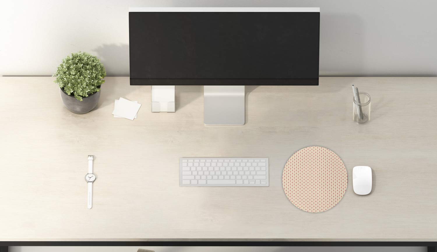 Ambesonne Romantic Valentine's Day Mouse Pad - 8 Inch Round Non-Slip Gaming Mousepad with Soft Pink & Yellow Love Heart Pattern for Computer & Office Use | Perfect Gift for Couples & Gamers