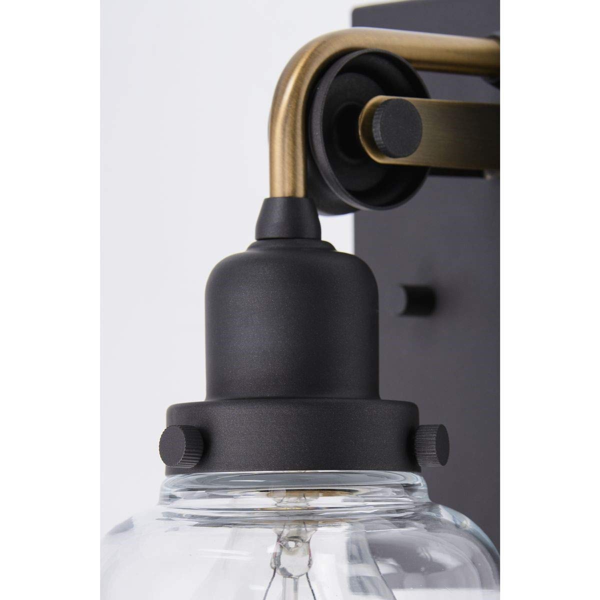 Progress Lighting Rushton Collection 1-Light Clear Glass Farmhouse Bathroom Vanity Light in Graphite Black - Perfect for Bathroom, Powder Room, and Farmhouse Style Home Decor
