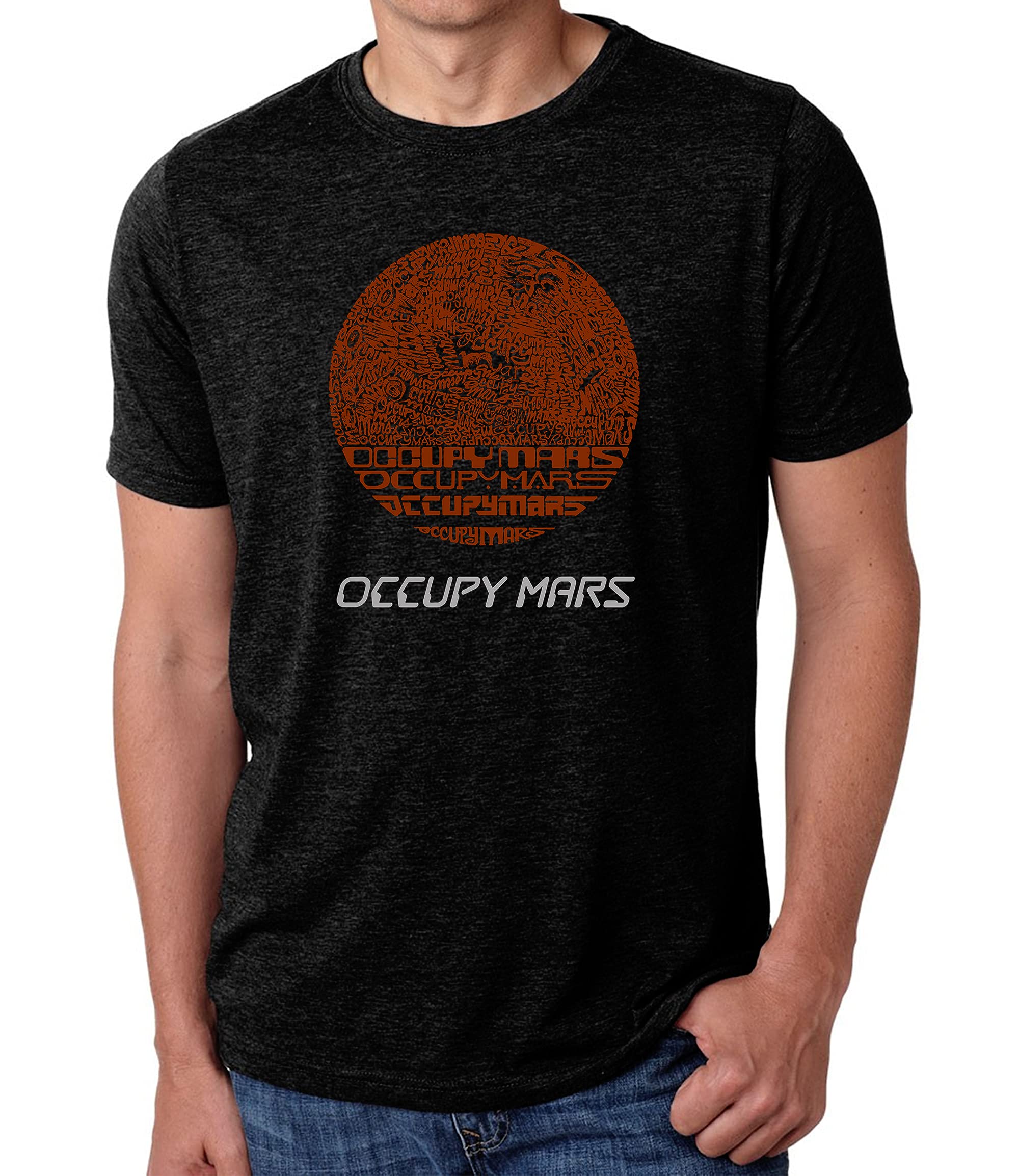 LA POP ART Men's Word Art Tank Top - Occupy Mars Graphic Muscle Tee for Gym Workout & Summer Streetwear