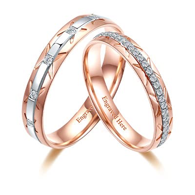 DIYA Two Tone Sterling Silver Moissanite Diamond Matching Promise Rings for Couples - Personalized Custom Engraved Engagement, Anniversary & Wedding Band Sets for Him and Her | Perfect for Proposals, Vow Renewals and Romantic Gifts