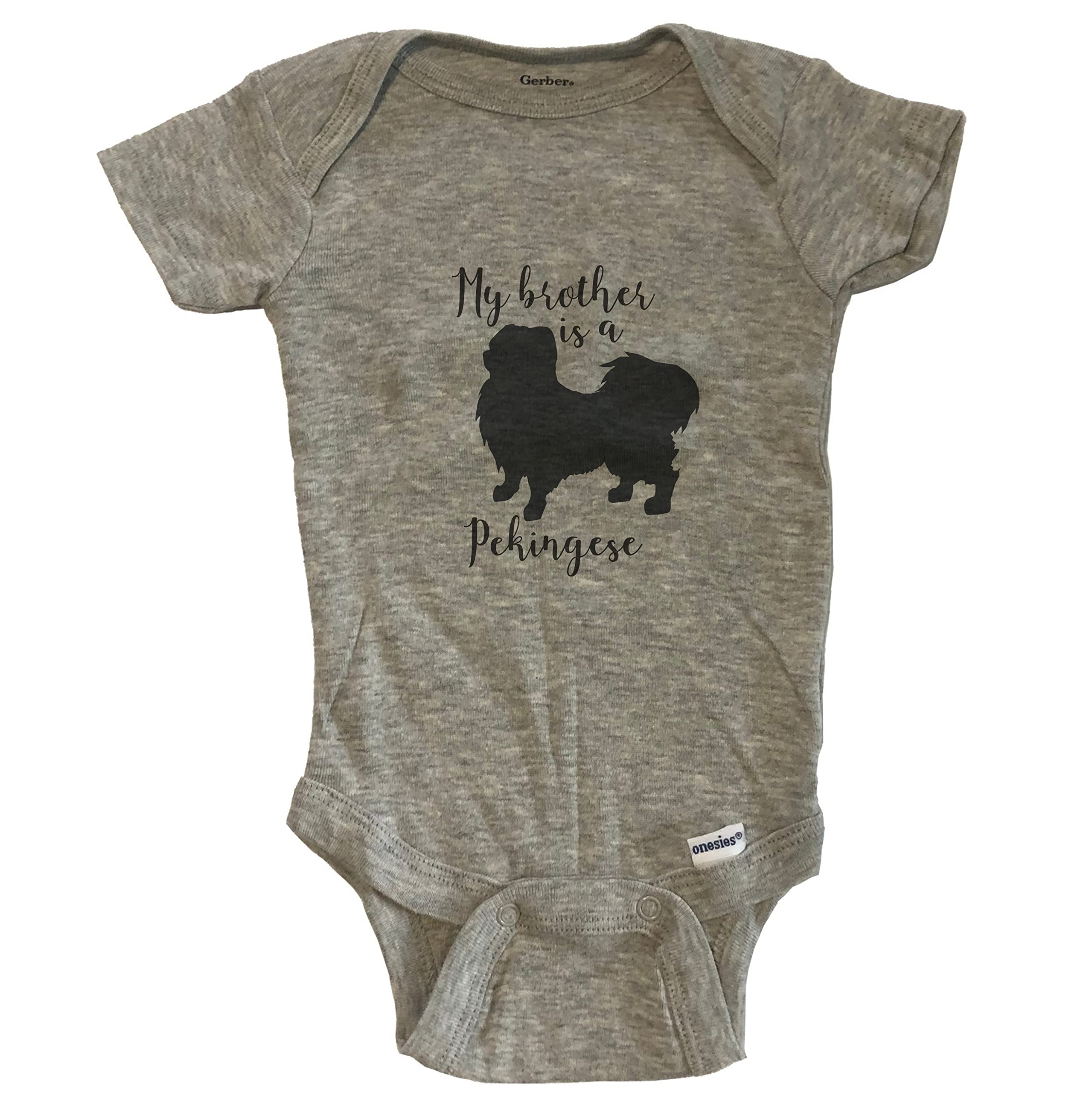 My Brother is a Pekingese Cute Dog One-Piece Baby Bodysuit - Adorable Grey Pekingese-Themed Infant Romper for Newborns & Toddlers - Perfect for Family Photos, Pet Lovers & Cute Outfit Gifts
