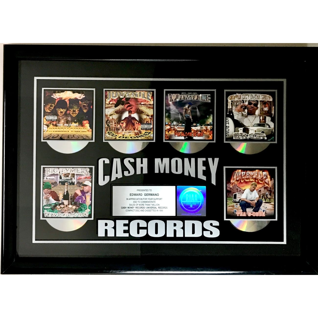 Lil Wayne, Juvenile, Big Tymer$, Hot Boys & B.G. Multi-Artist RIAA Award Plaque - Perfect for Music Collectors & Hip-Hop Fans Display