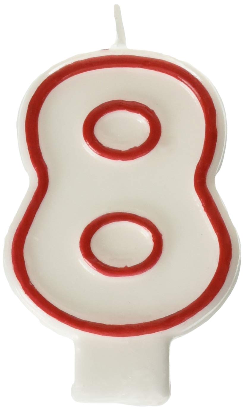 Amscan Bold Red & White Flat Molded #8 Candles - 3 Inch Tall, 1 Piece - Elegant Decorative Candles for Birthday Parties, Weddings, Anniversaries & Holiday Celebrations - Perfect Table Centerpiece Decor