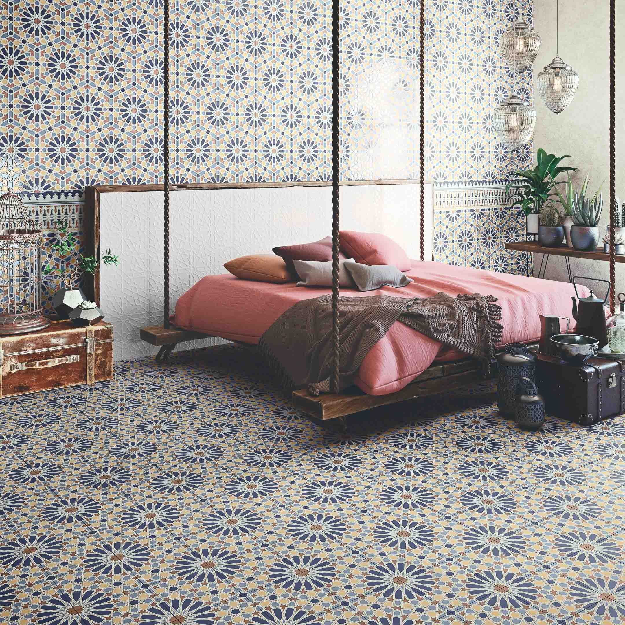 Alhambra Spanish Encaustic Cement Tile - Handmade Floor & Wall Tile for Kitchen, Bathroom, and Patio Decor