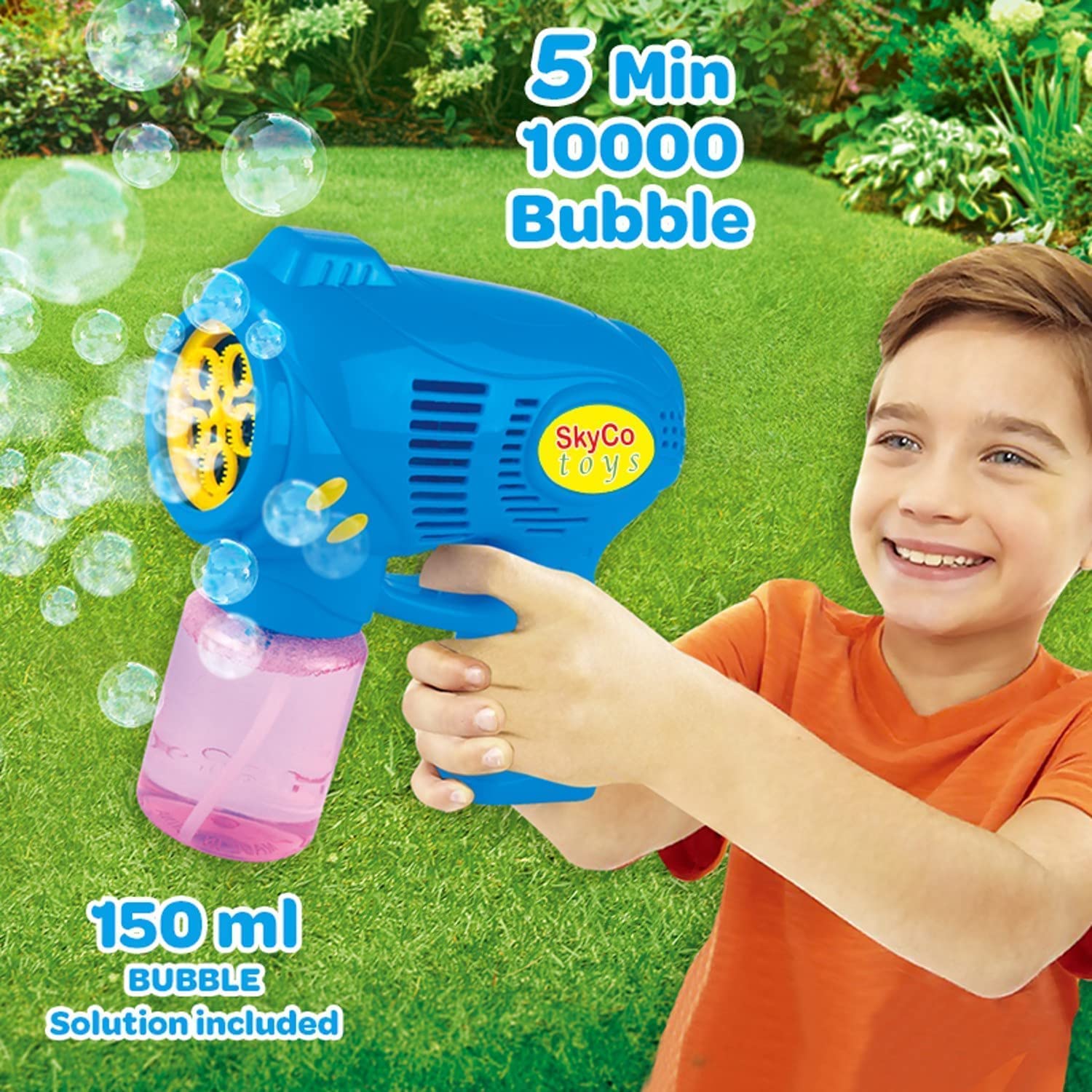 SkyCo Bubble Guns for Kids - 2pcs Pink & Blue Bubble Blasters for Outdoor Play & Parties