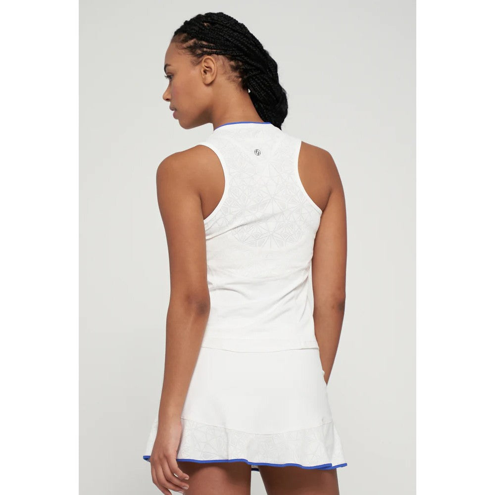Lija Women's Hot Shot Victory Top - White & Royal Blue Workout Shirt for Running, Yoga & Gym - Moisture-Wicking & Breathable Activewear