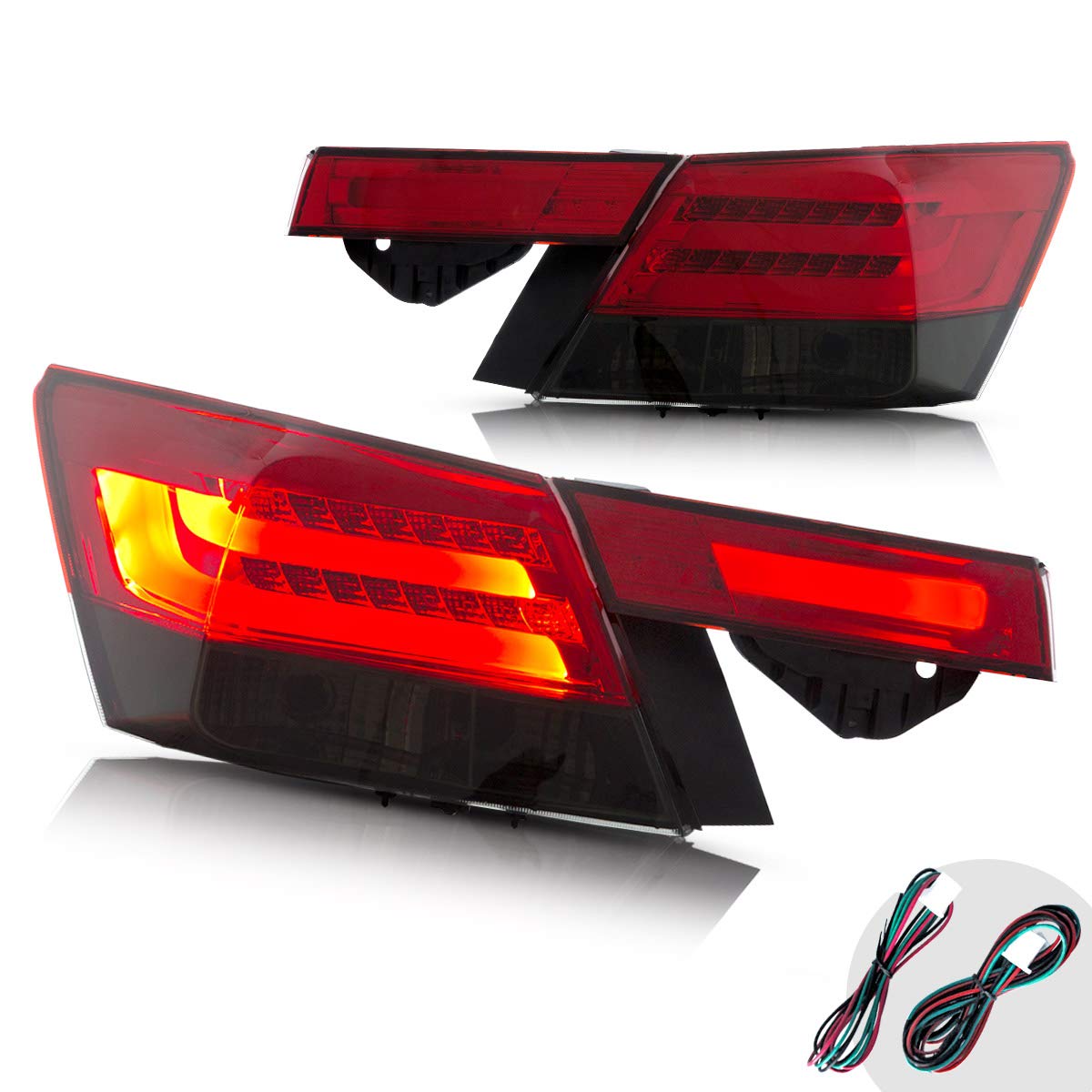 High-Quality LED Tail Lights Compatible for Honda Accord 8th Gen 4-Door Sedan (2008-2012) - Red & Smoke Rear Light Assembly Pair (4 PCS) - Perfect for Night Driving & Enhanced Vehicle Safety