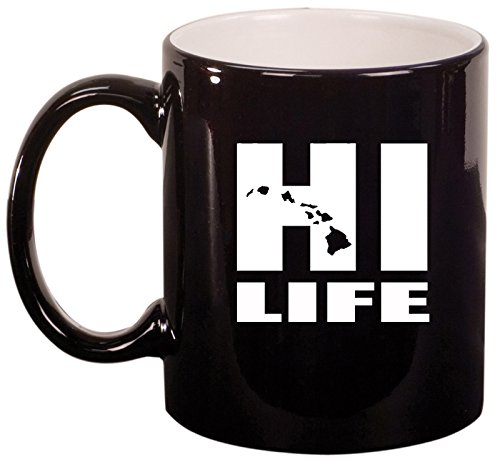 Premium Ceramic Coffee & Tea Mug - Hawaii Themed HI Life Design (Black) - Perfect for Home, Office, or Gifts