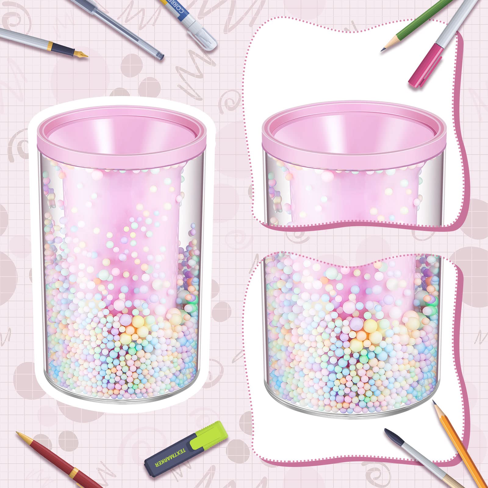 Jecery 2-Piece Cute Bubble Pen Holder Set - Multifunctional Desktop Organizer for Stationery, Makeup Brushes & Office Supplies - Pink and Purple Color Ball Pencil Holder - Perfect for Desk, Office, School & Home Organization