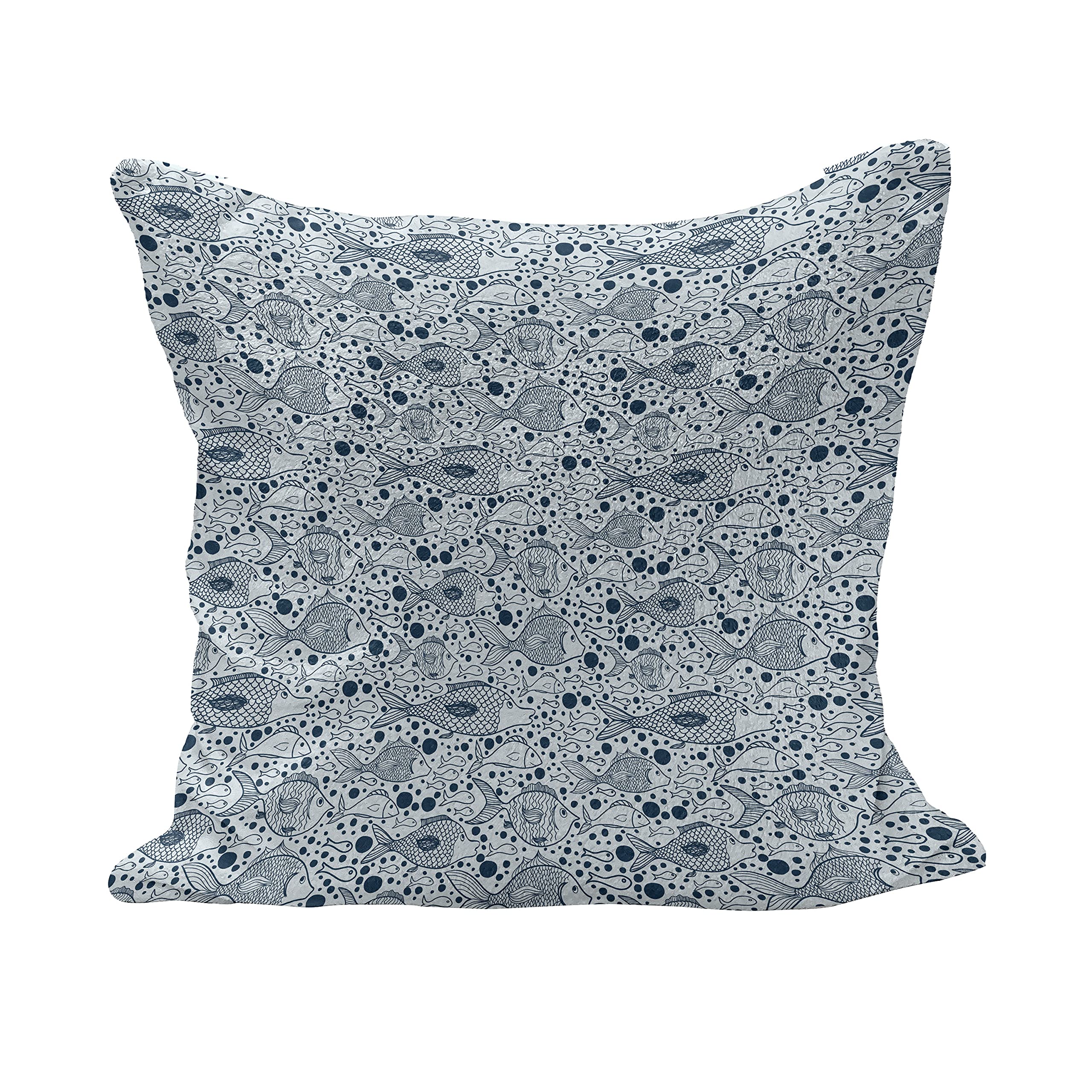 Ambesonne Blue Fluffy Throw Pillow Cover 24x24 Inches - Underwater Sea Life Fish with Bubbles Funky Art Style Decorative Square Cushion Case - Perfect for Living Room, Bedroom, or Nursery Decor