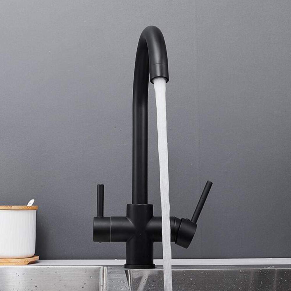 3 in 1 Hot and Cold Water Filter Kitchen Tap - 360° Rotatable Single Hole Sink Tap with 3 Way Filtration, Black - Perfect for Modern Kitchens and Small Spaces