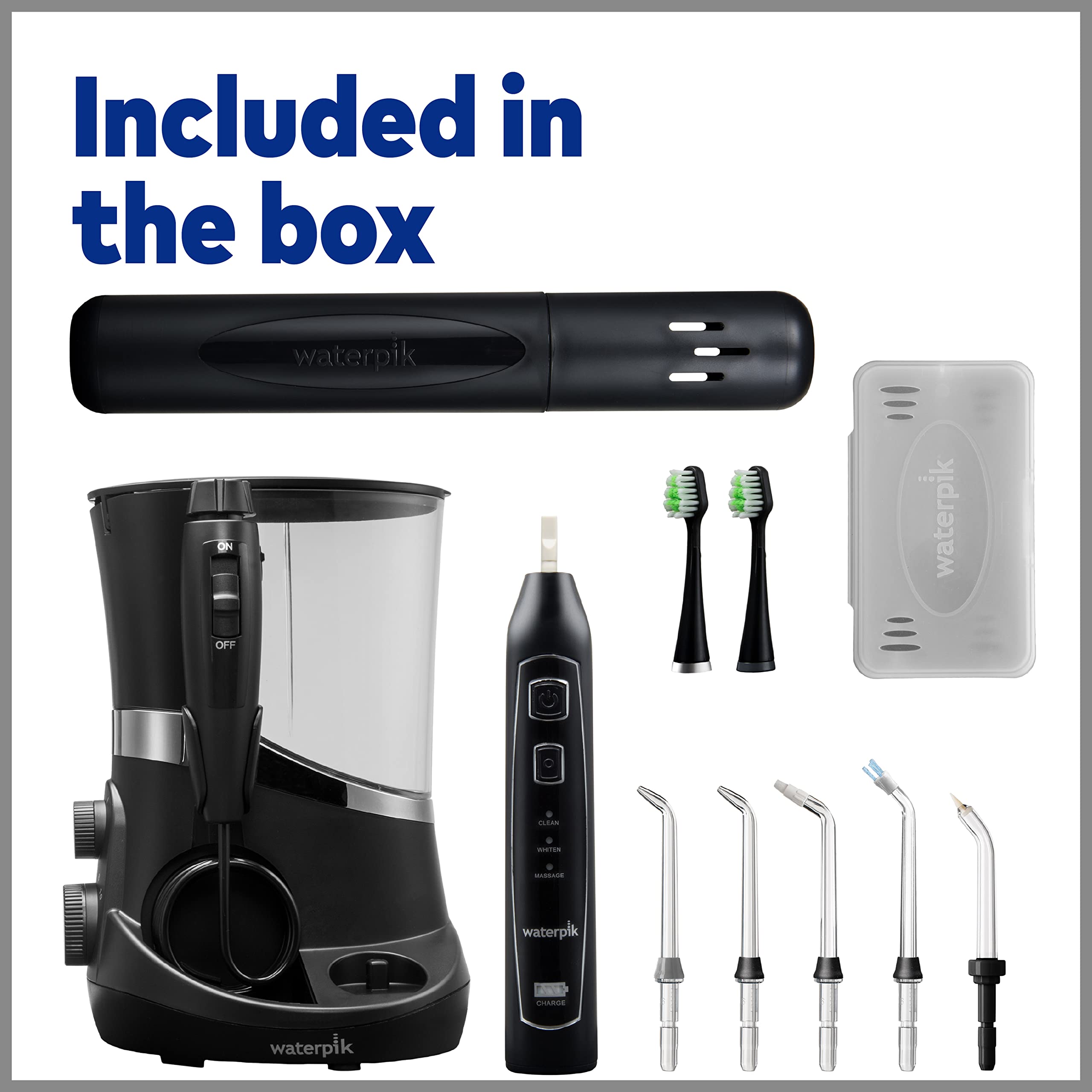 Waterpik Complete Care 5.0 Water Flosser and Sonic Electric Toothbrush Set - Professional Dental Care for Teeth Cleaning, Plaque Removal, and Gum Health (Black, WP-862) - Perfect for Home Oral Hygiene and Travel Use