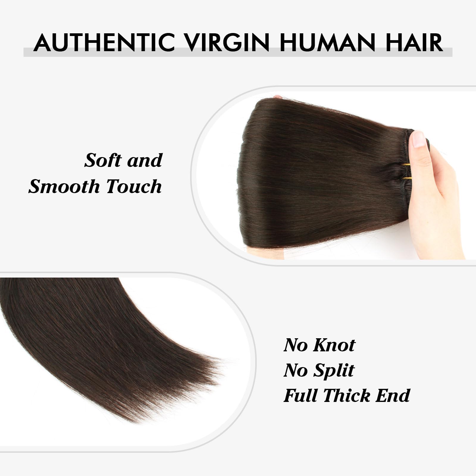 22 Inch Double Weft Clip-In Human Hair Extensions - 10 Pieces Dark Brown Remy Soft Straight Hair with 21 Clips for Women - Perfect for Volume, Length & Styling for Parties, Weddings & Daily Wear