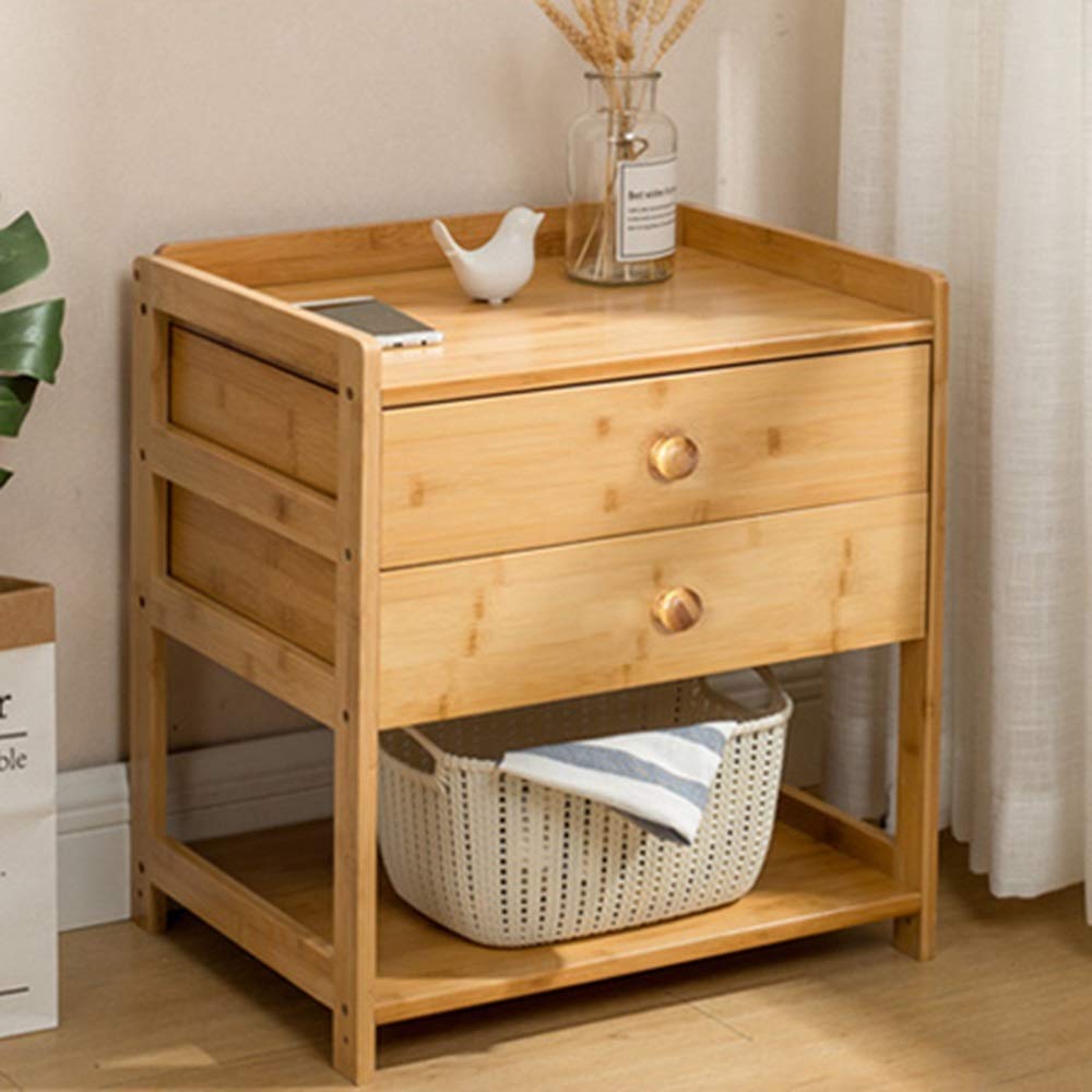 Multifunctional Small Coffee Table with 2 Drawers - Bamboo Side Cabinet, Mobile Storage Chest for Living Room, Bedroom & Office - Perfect as Sofa End Table, Snack Table or Nightstand