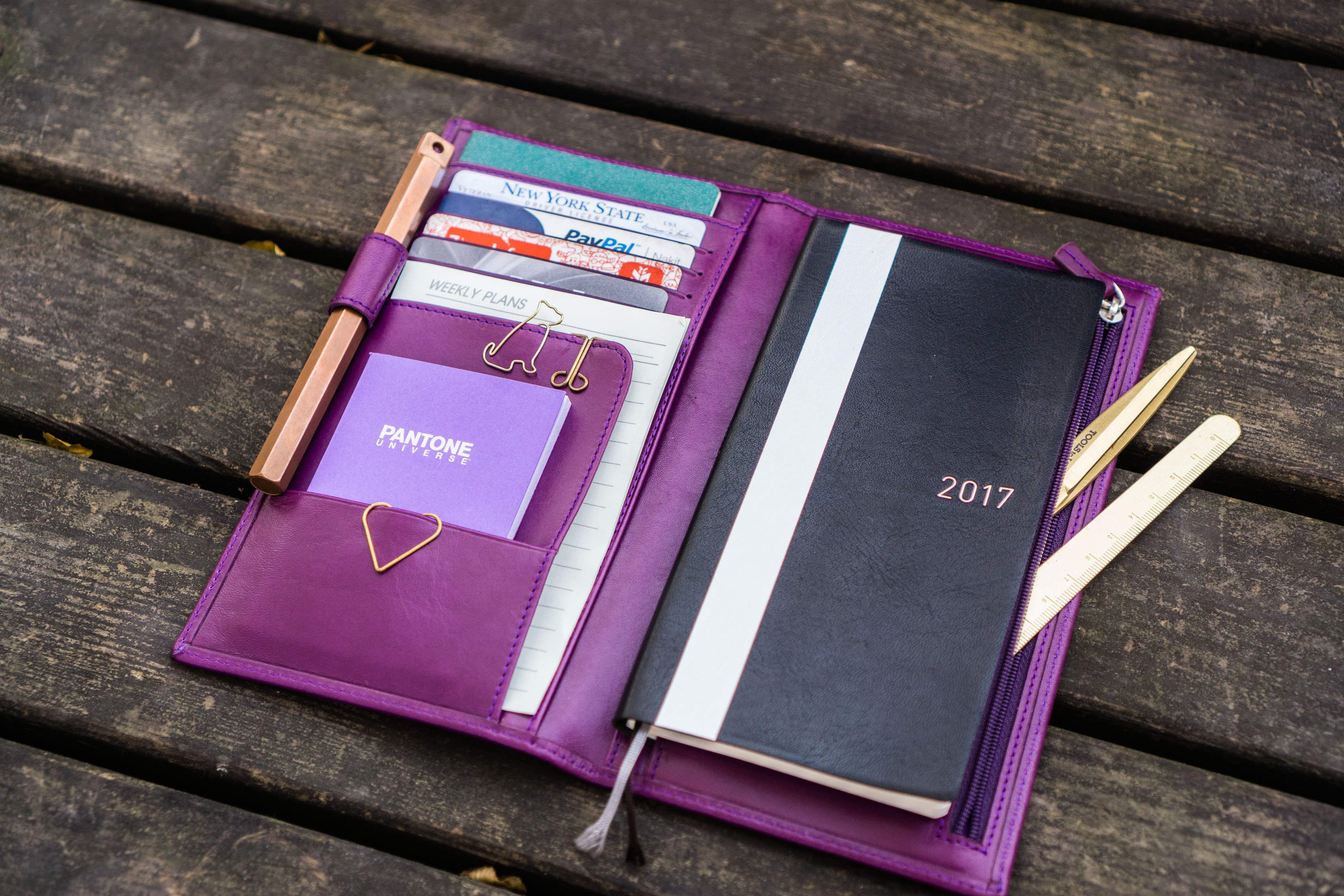 Premium Leather Hobonichi Weeks Mega Cover - Purple | Durable Vegan Leather Planner Cover for Organizing Schedules, Notes & To-Do Lists | Perfect for Work, School & Daily Planning