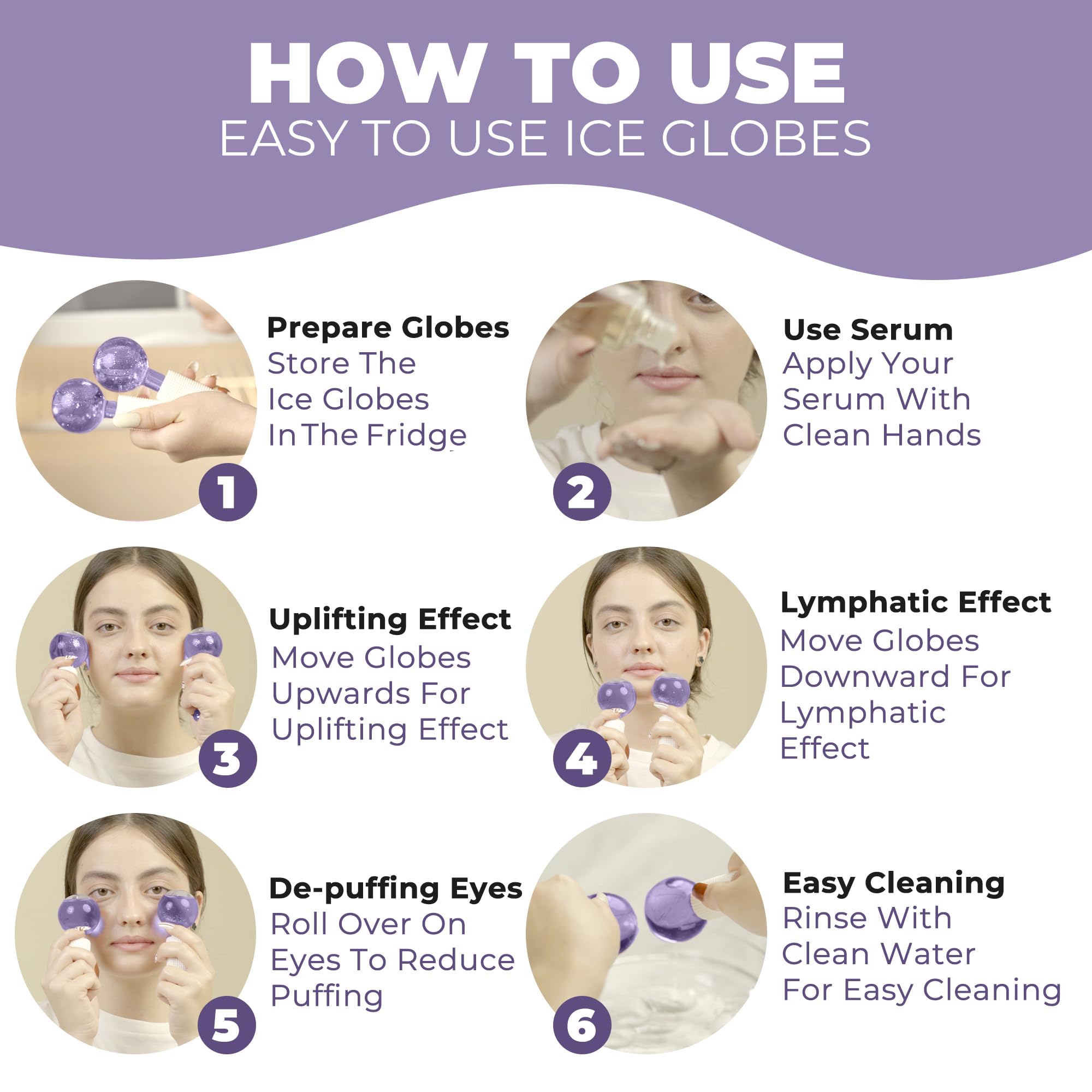 2Pcs Ice Globes for Face & Neck – Cooling Facial Massage Tool for Skin Tightening, Anti-Aging & Puffiness Reduction – Purple Ice Roller for Wrinkle Care & Eye Refreshment – Perfect for Morning Routine, Spa Days & Post-Workout Skin Recovery