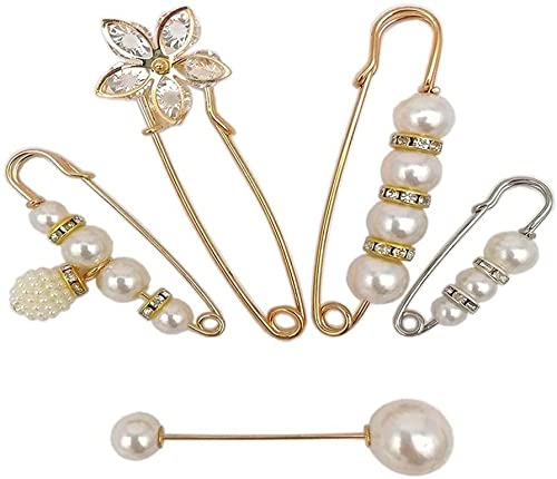 Heavy Duty Decorative Safety Pins with Pearls & Rhinestones - 5 Pack for Shirt, Blanket, Shawl & Craft Projects | Durable & Stylish Clothing Accessories