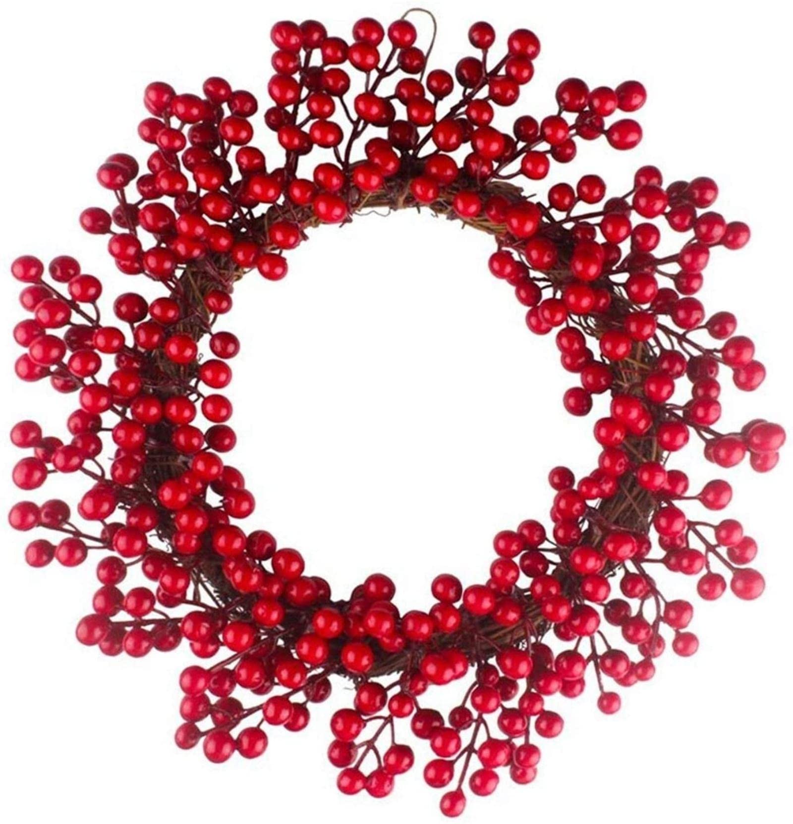 YINGJIA 30/35/40cm Artificial Christmas Wreath with Red Berries - Holiday Door Decor, Wall Hanging for Xmas, Winter, and Home Decoration (40cm, Red) - Perfect for Front Door, Fireplace Mantel & Seasonal Festive Decor