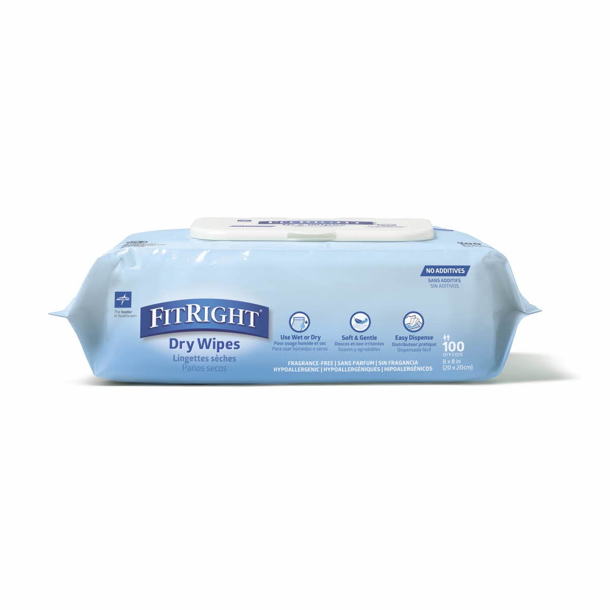 Medline FitRight Hypoallergenic Dry Wipes - 8