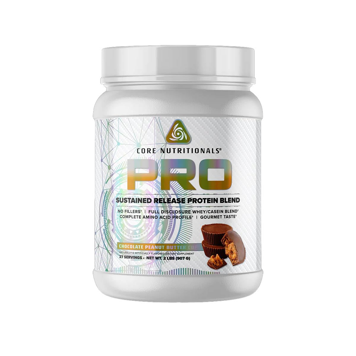 Core Nutritionals Pro Sustained Release Protein Powder - 25G Protein, 2G Carb, Digestive Enzyme Blend | Chocolate Peanut Butter Cup Flavor | 27 Servings for Post-Workout Recovery & Muscle Growth