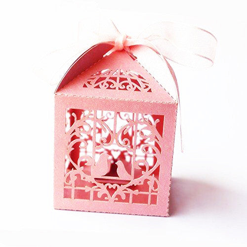 100-Piece Pink Dove & Heart Baby Shower Favors - Elegant Bomboniere Candy Gift Box for Birth Naming Ceremonies, Christenings & Special Celebrations - Perfect for Wedding Party Favors, Bridal Showers & Baby Gender Reveals