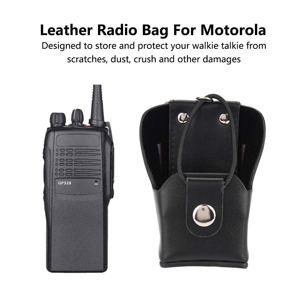 Bewinner PU Leather Radio Bag Case Cover for Motorola GP328plus GP338plug GP344 GP388 Walkie Talkie with Lanyard & Back Clip - Durable Protective Pouch for Construction, Security, Outdoor Adventures