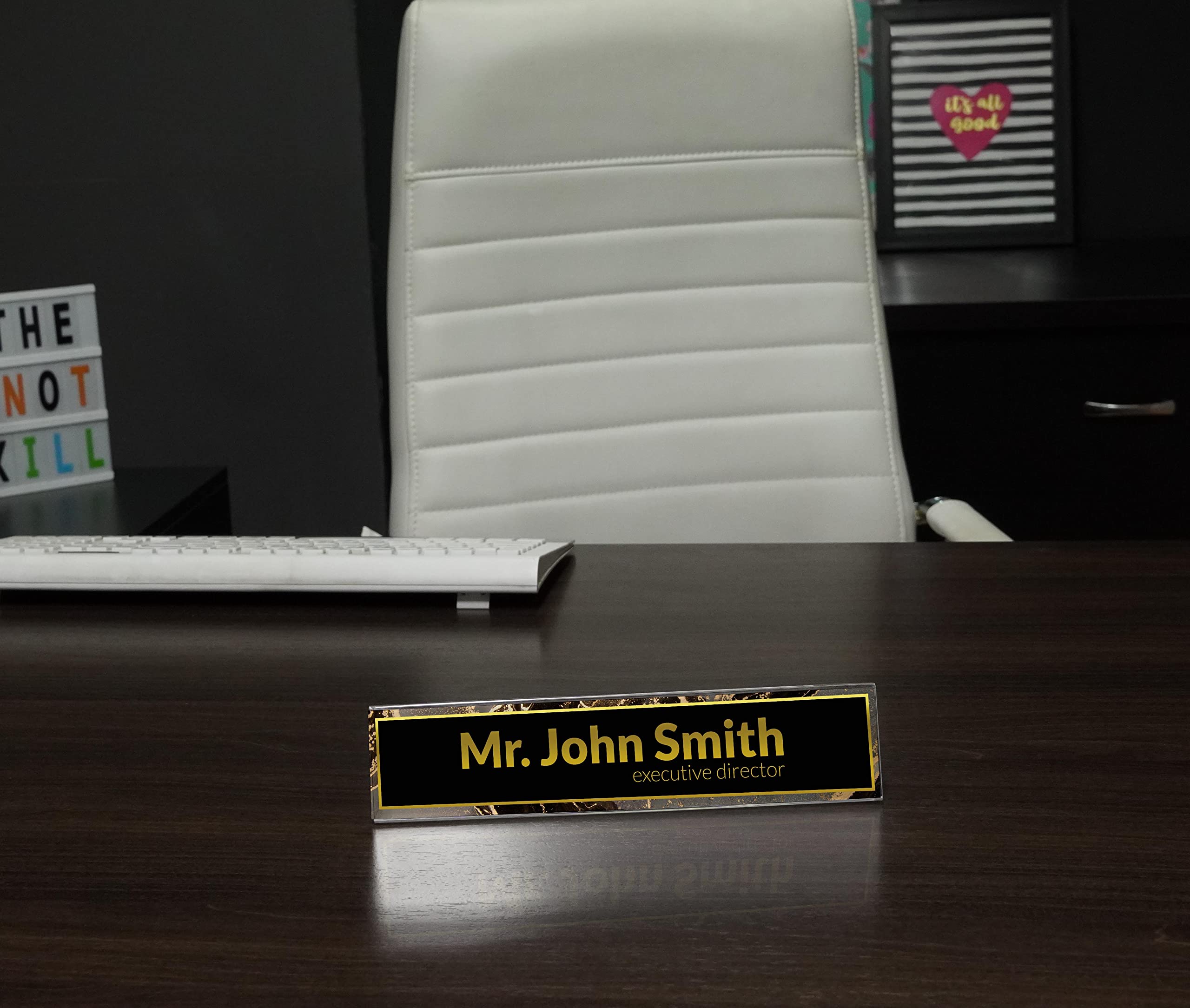 Custom Acrylic Office Desk Name Plate - Personalized Marble Design (2x10 Inches) | Elegant Professional Name Sign for Workstations, Reception Desks & Home Offices