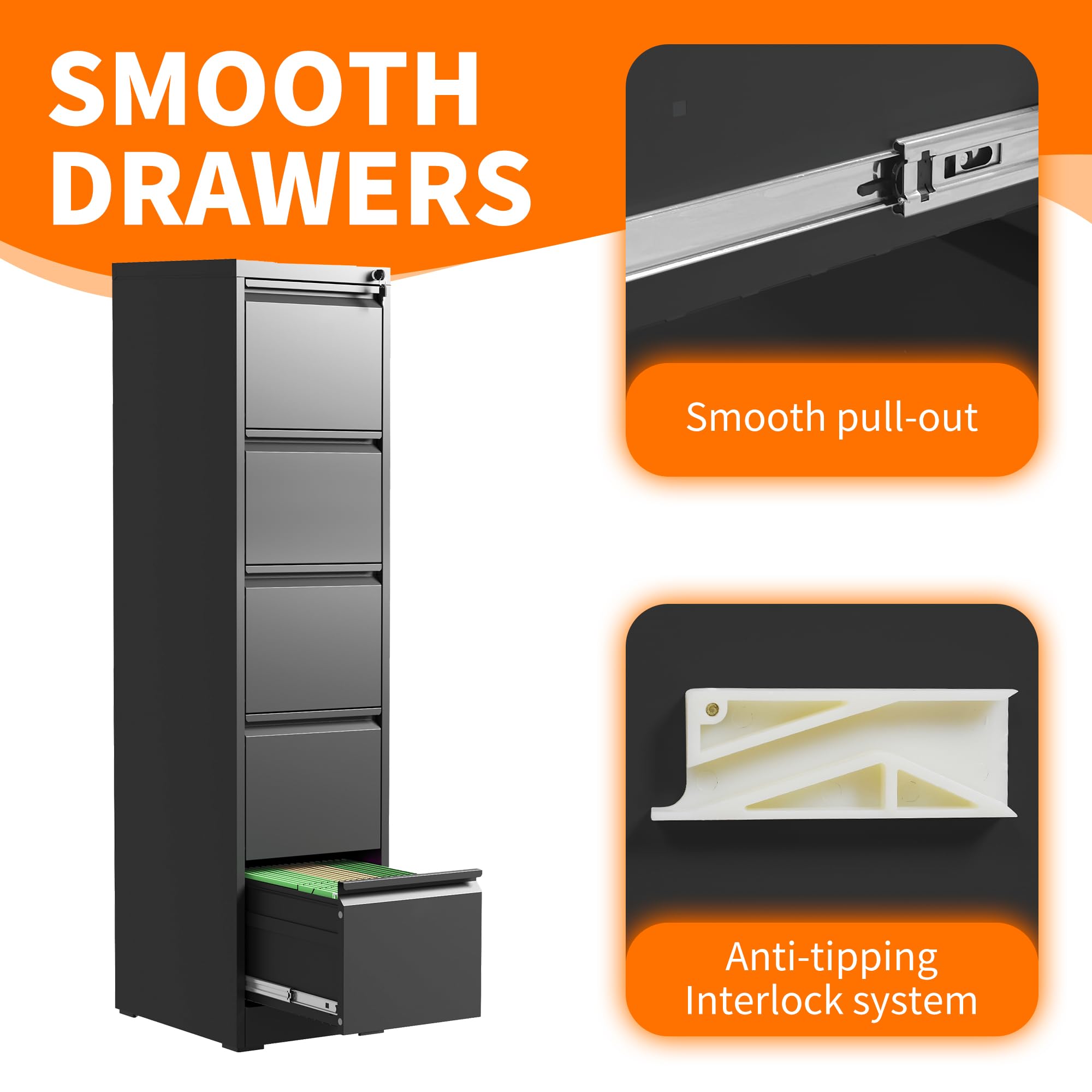 Heavy Duty Metal File Cabinet with Locking Drawer - Steel Vertical Filing Cabinet for Legal & Letter Size Documents - Perfect for Home Office, Business & School Organization - Assembly Required