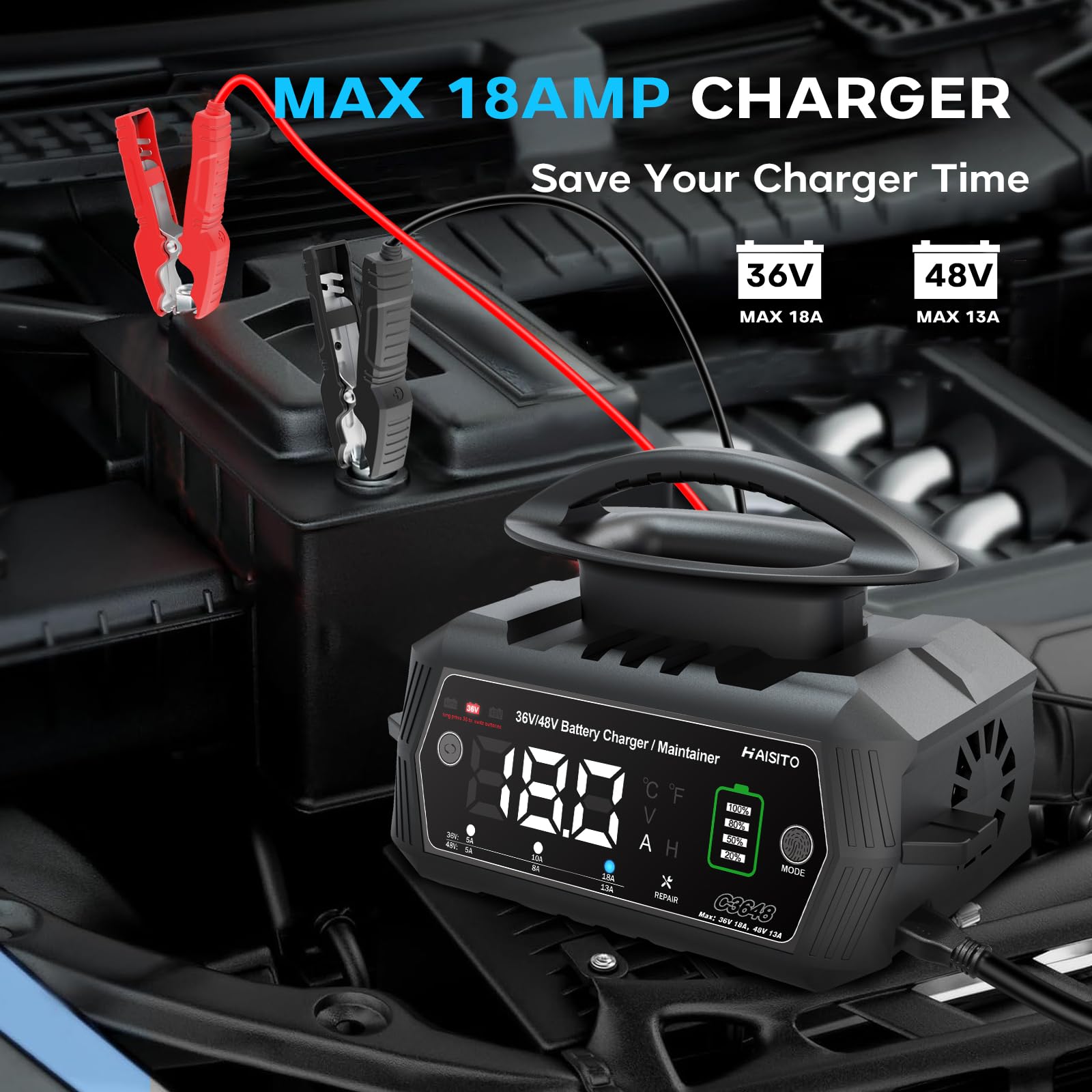**36V/48V 18 AMP Golf Cart Battery Charger for Club Car - 3-Pin Round Plug, Compatible with Lead Acid & LiFePO4 Lithium Batteries | Fast Charging for Golf Carts, Utility Vehicles & Off-Road Use**