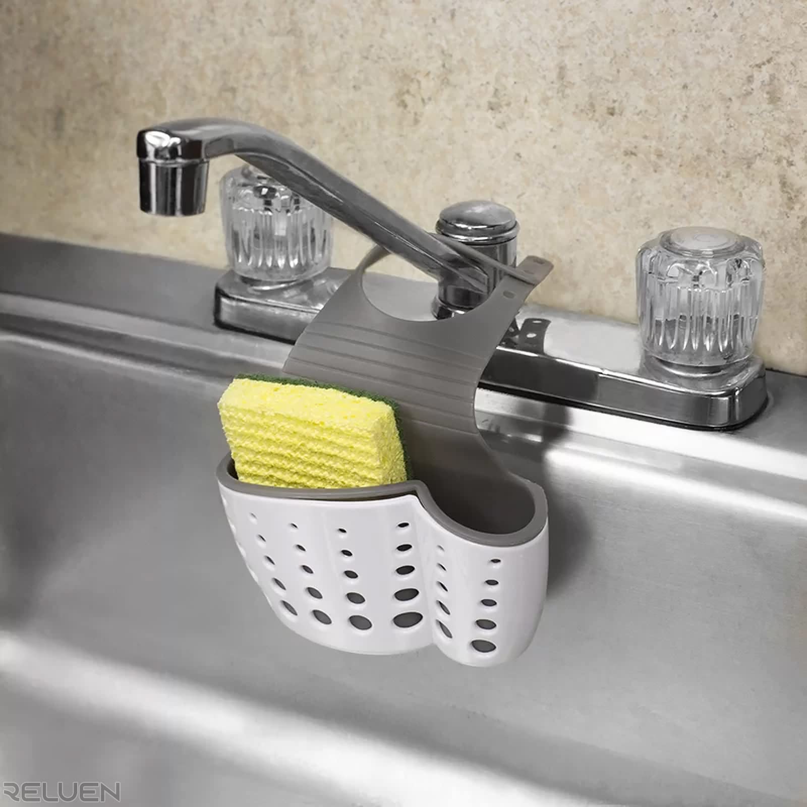 Adjustable Silicone Sponge and Soap Holder for Kitchen Sink - Over the Faucet Hanging Organizer with Strap - Durable Sink Caddy for Sponges and Dish Soap - Perfect for Kitchen Organization and Cleaning Accessories Storage