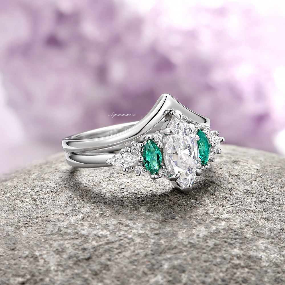 Emerie Simulated Diamond & Emerald Ring Set in Sterling Silver - Elegant Cubic Zirconia Jewelry for Women, Perfect for Weddings, Anniversaries and Special Occasions