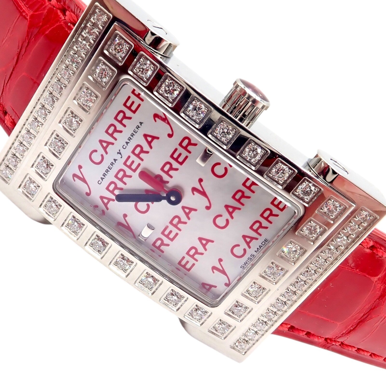 Carrera Y Carrera CyC Tempus Fugit Diamond Red Alligator Leather Ladies Watch with Gift Box - Luxury Women's Timepiece for Special Occasions & Gifts