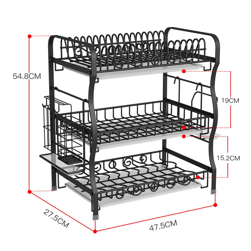 Premium 304 Stainless Steel Black Dish Drain Rack - Heavy Duty Kitchen Utensil Organizer with Knife Holder | Perfect for Countertop, Sink Side & Small Space Kitchen Organization