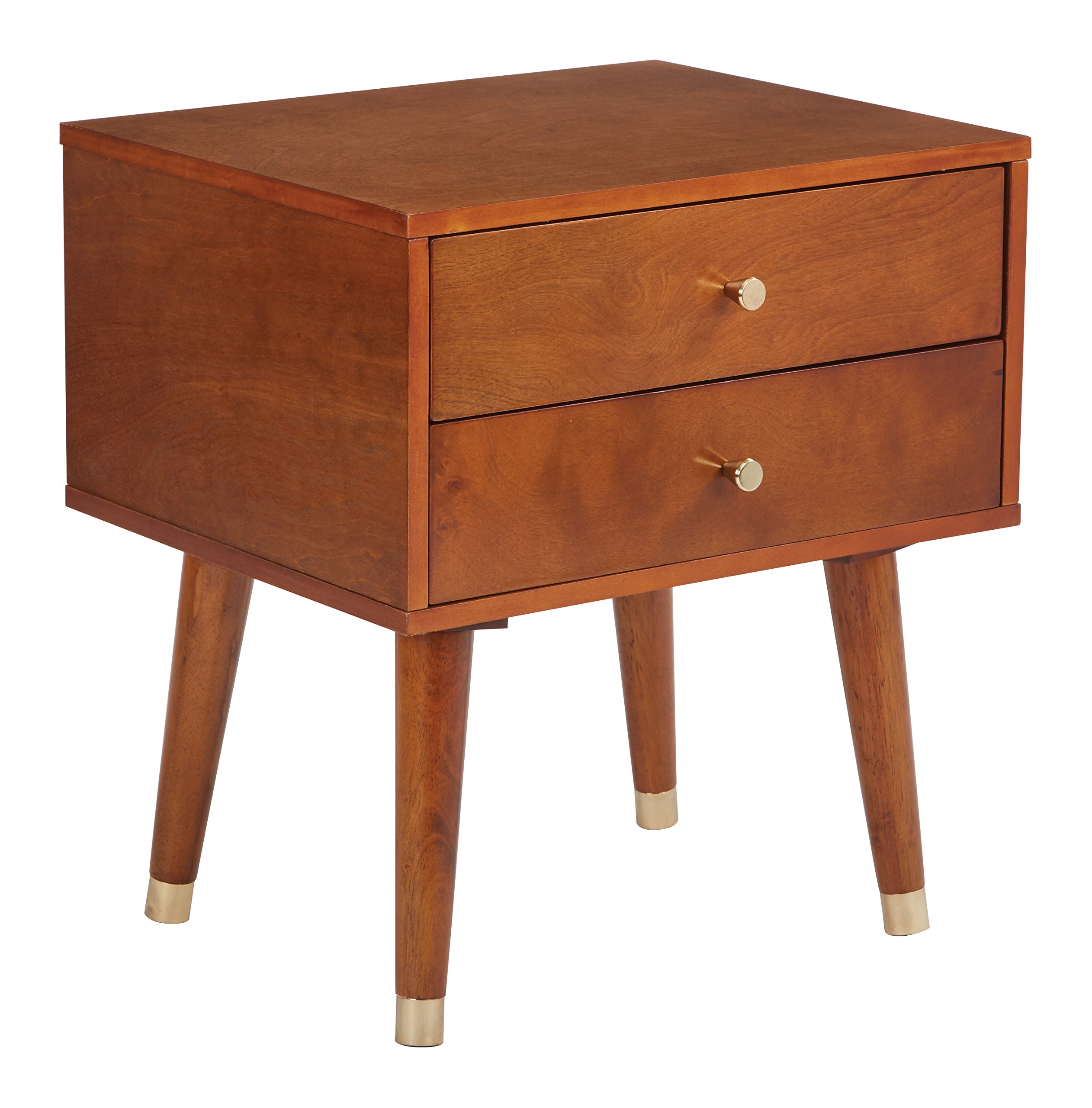 Vintage-Style Light Walnut Side Table with Two Drawers - OSP Designs Cupertino Collection | Perfect for Living Room, Bedroom, or Office Décor