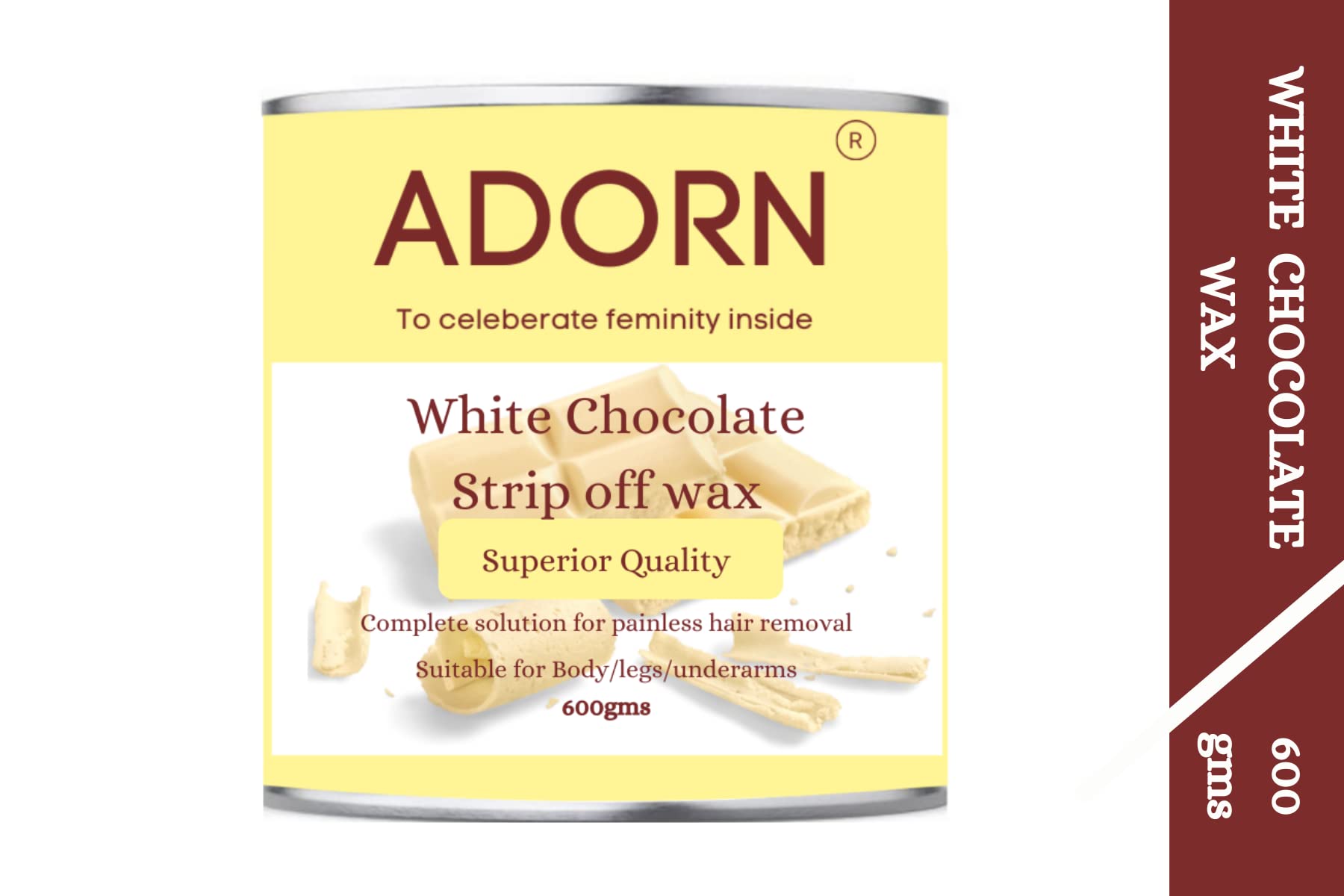 ADORN White Chocolate Wax 600g - All-Natural Hair Removal Wax for Arms, Legs & Full Body | Smooth Skin at Home | Perfect for Bikini Line, Underarms & Facial Hair