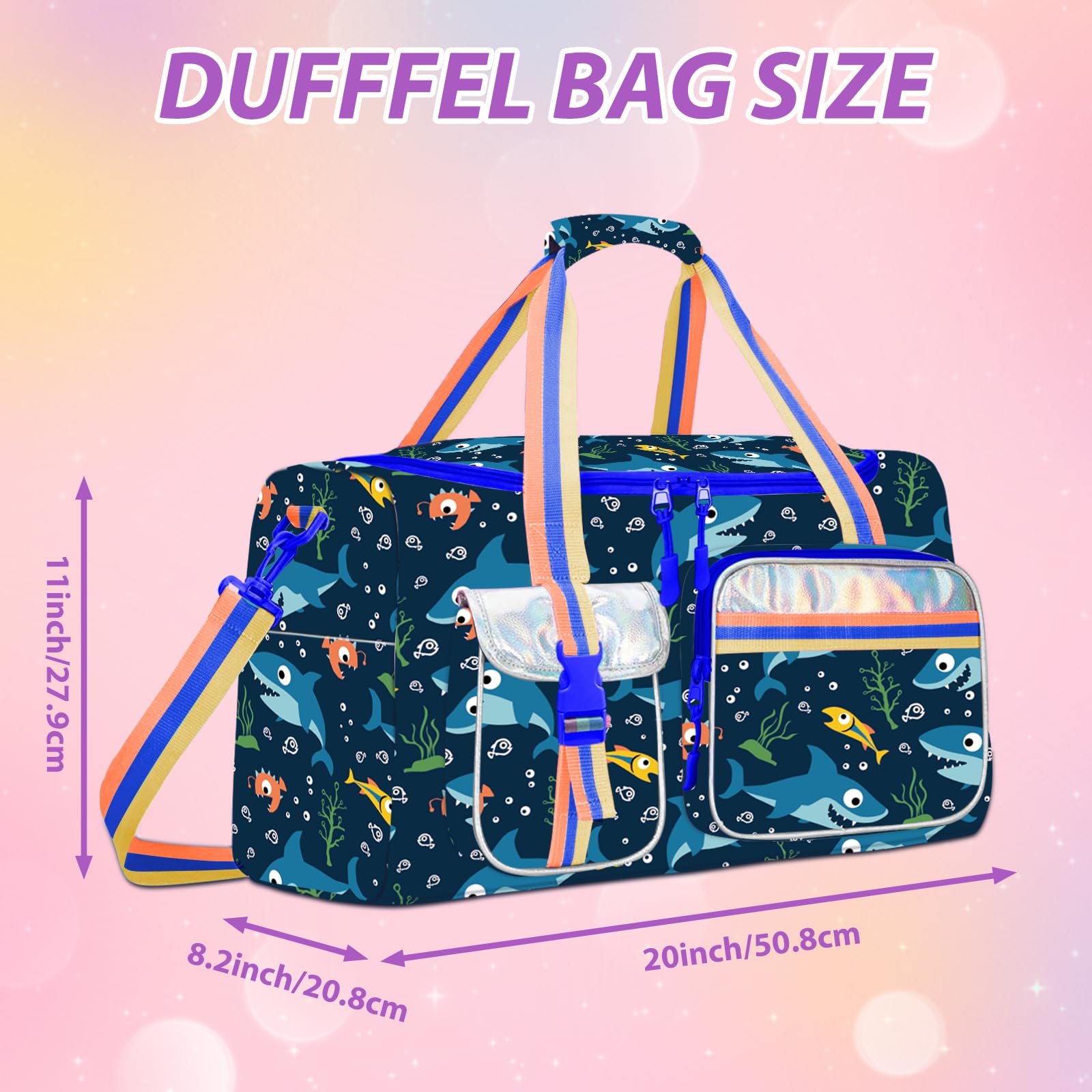 Kids & Teens Duffle Bag - Waterproof Travel Overnight Bag for Boys Girls - Gym Dance Sports Backpack with Shoe Compartment - Perfect for School, Sleepovers, Sports Practice & Weekend Trips