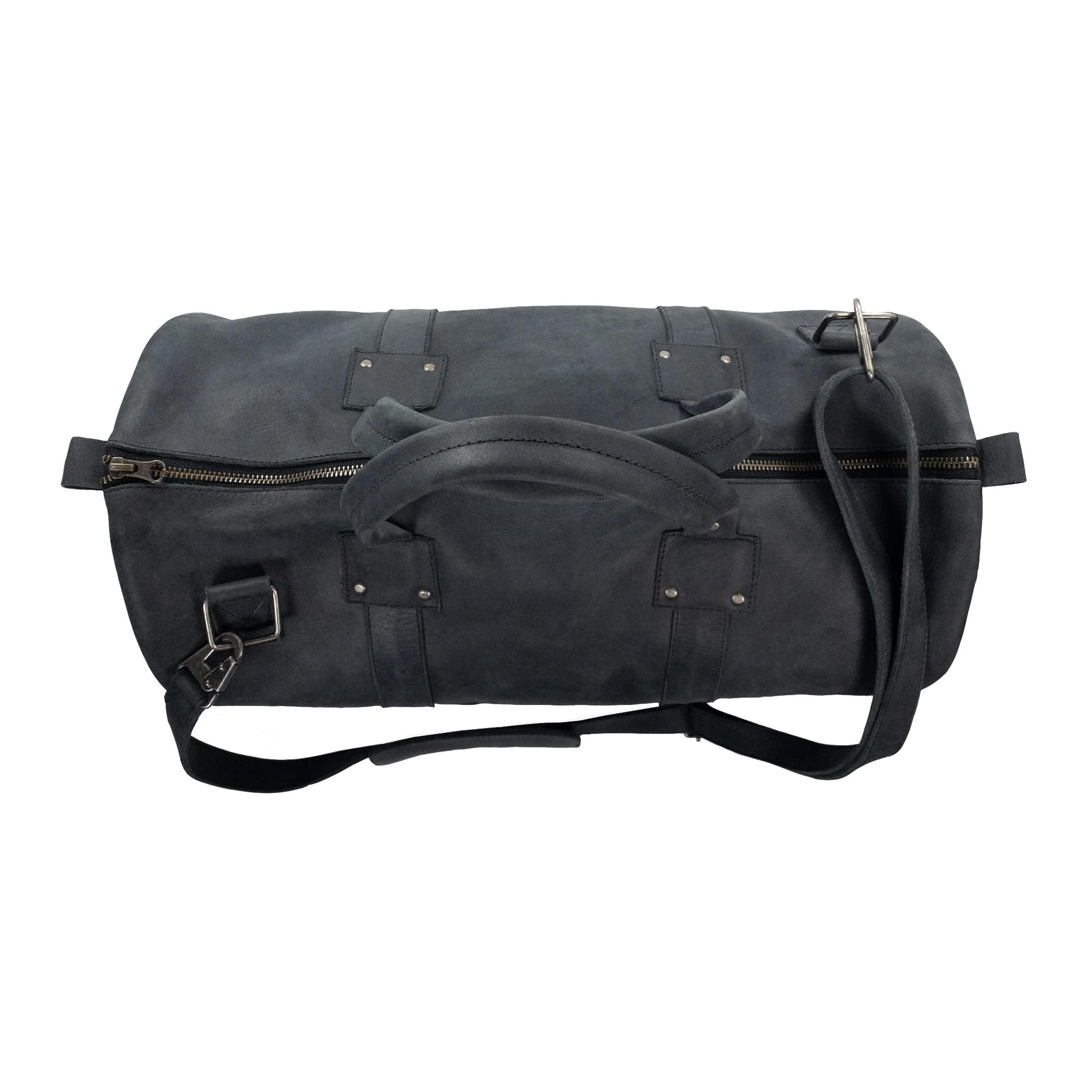 Premium Full Grain Leather Luggage Duffle Bag with Detachable Shoulder Strap - Handmade Travel & Messenger Bag with Inner Keyring Holder (Charcoal Black) - Perfect for Business Trips, Gym & Weekend Getaways