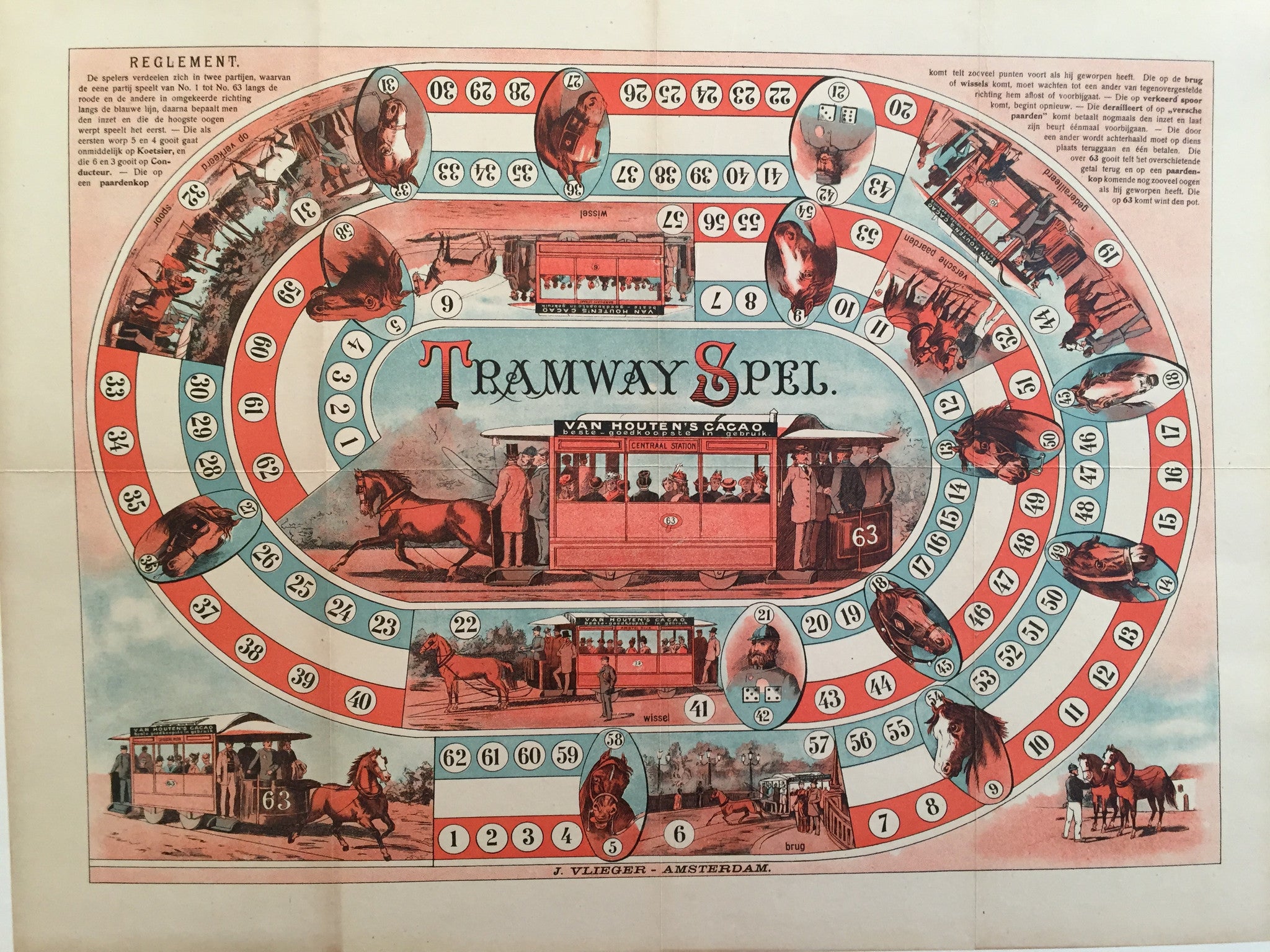 1900 Original Dutch Tramway Spel Van Houten Cocoa Poster - Vintage Dutch Advertising Art for Home Decor & Collector's Display