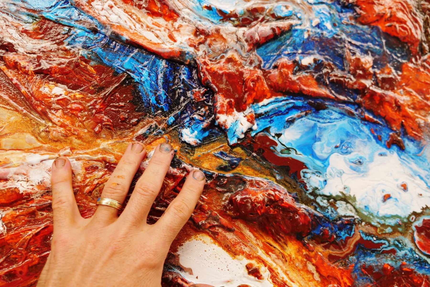 Coastal Silk 120cm x 150cm Blue Orange Textured Abstract Canvas Art - Modern Wall Decor for Living Room, Bedroom & Office