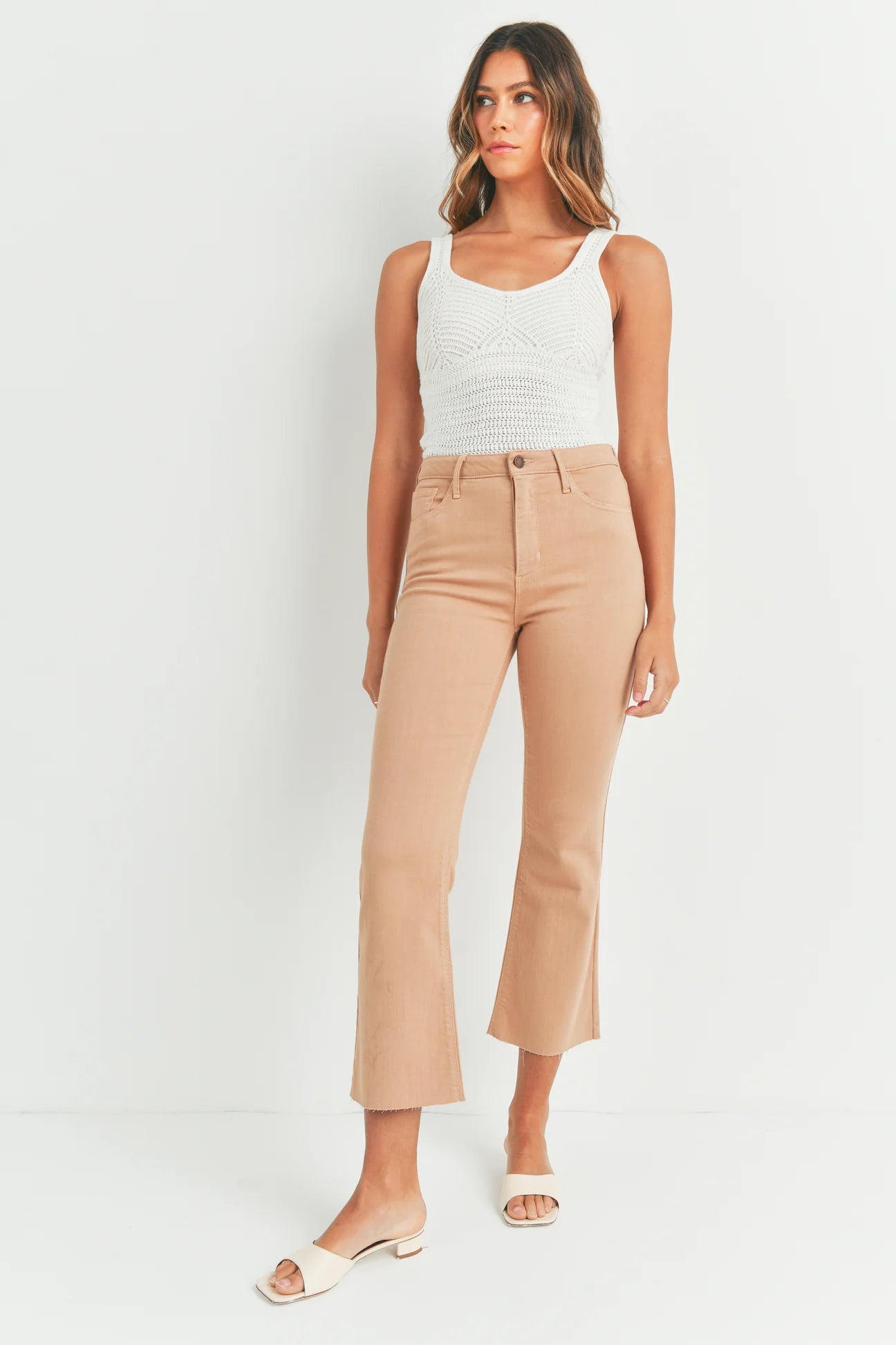 Just Black Cropped Demi Flare Jeans for Women - High Waisted Skinny Stretch Denim Pants - Perfect for Casual Outfits, Date Nights & Office Wear