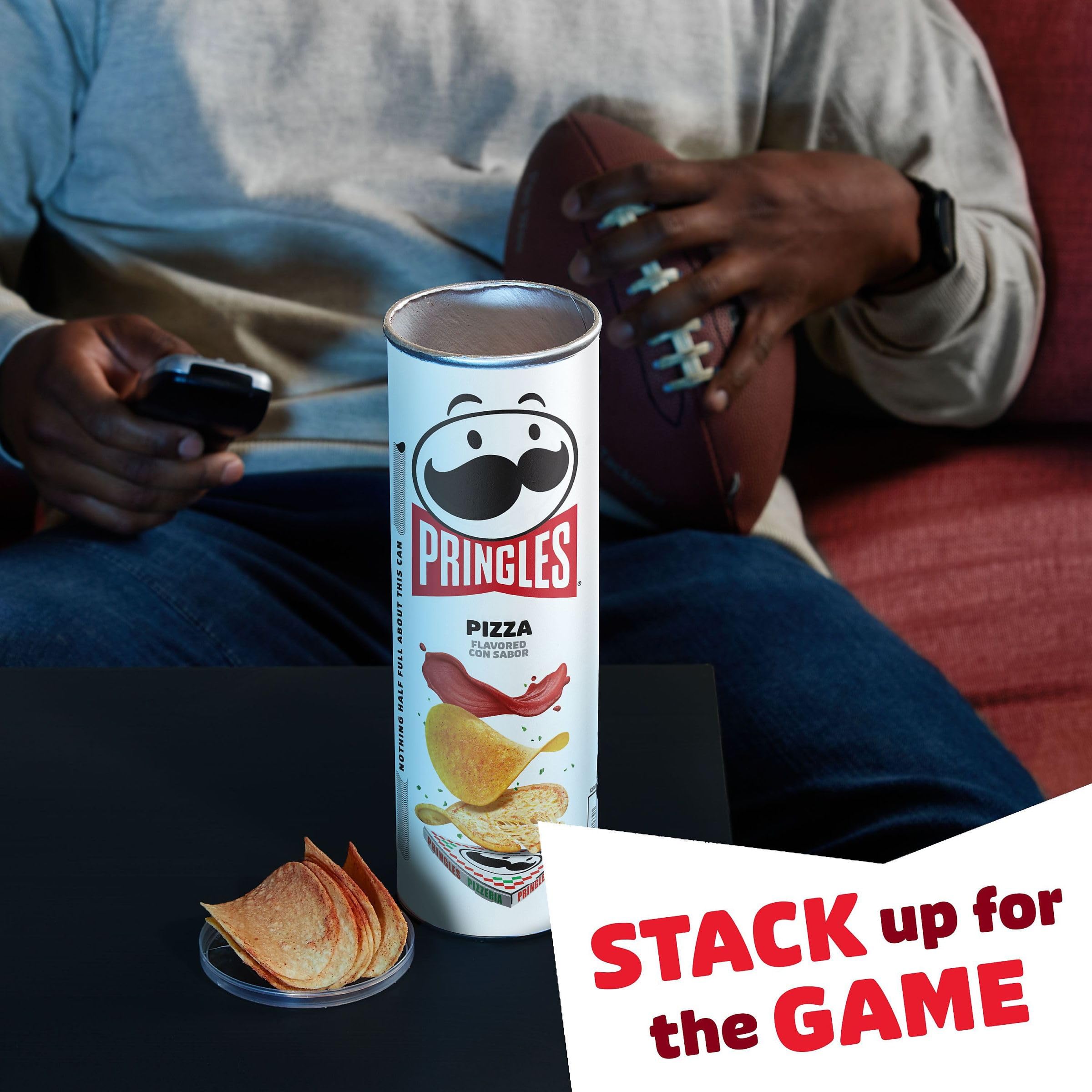 Pringles Potato Crisps Chips - Pizza Flavor, 5.5oz Can (Pack of 1) - Crunchy Lunch Snacks & On-The-Go Treats for Office, School, or Road Trips