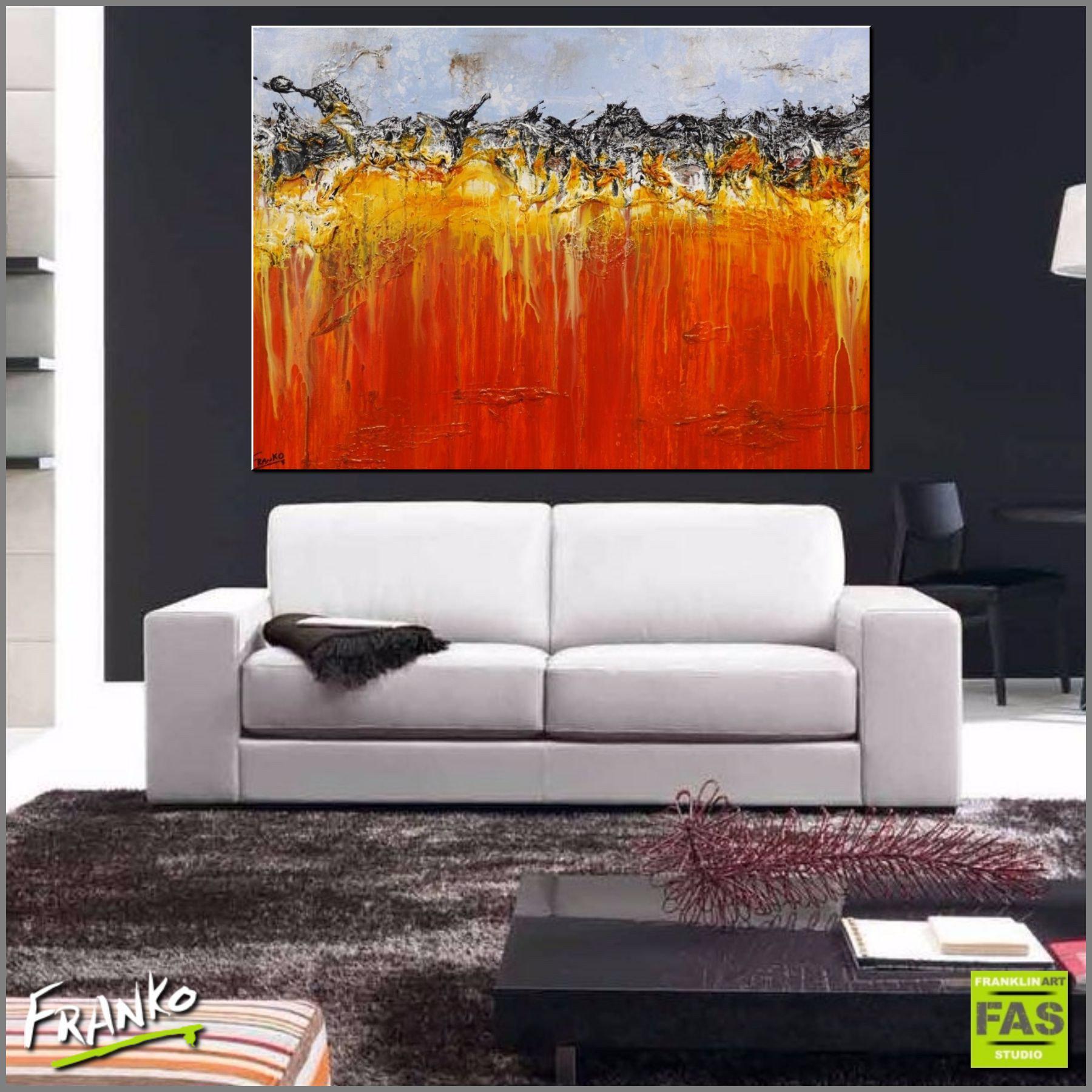 Abstract Orange and Blue Wall Art - Modern Canvas Painting for Living Room, Bedroom & Office Decor - Inspirational Home Decor Gift Idea