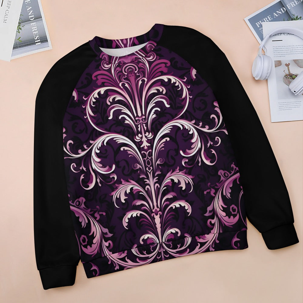Gothic Purple Raglan Round Neck Sweater for Women - Stylish Long Sleeve Pullover for Fall & Winter Fashion | Perfect for Casual Outfits, Date Nights, and Gothic Lovers